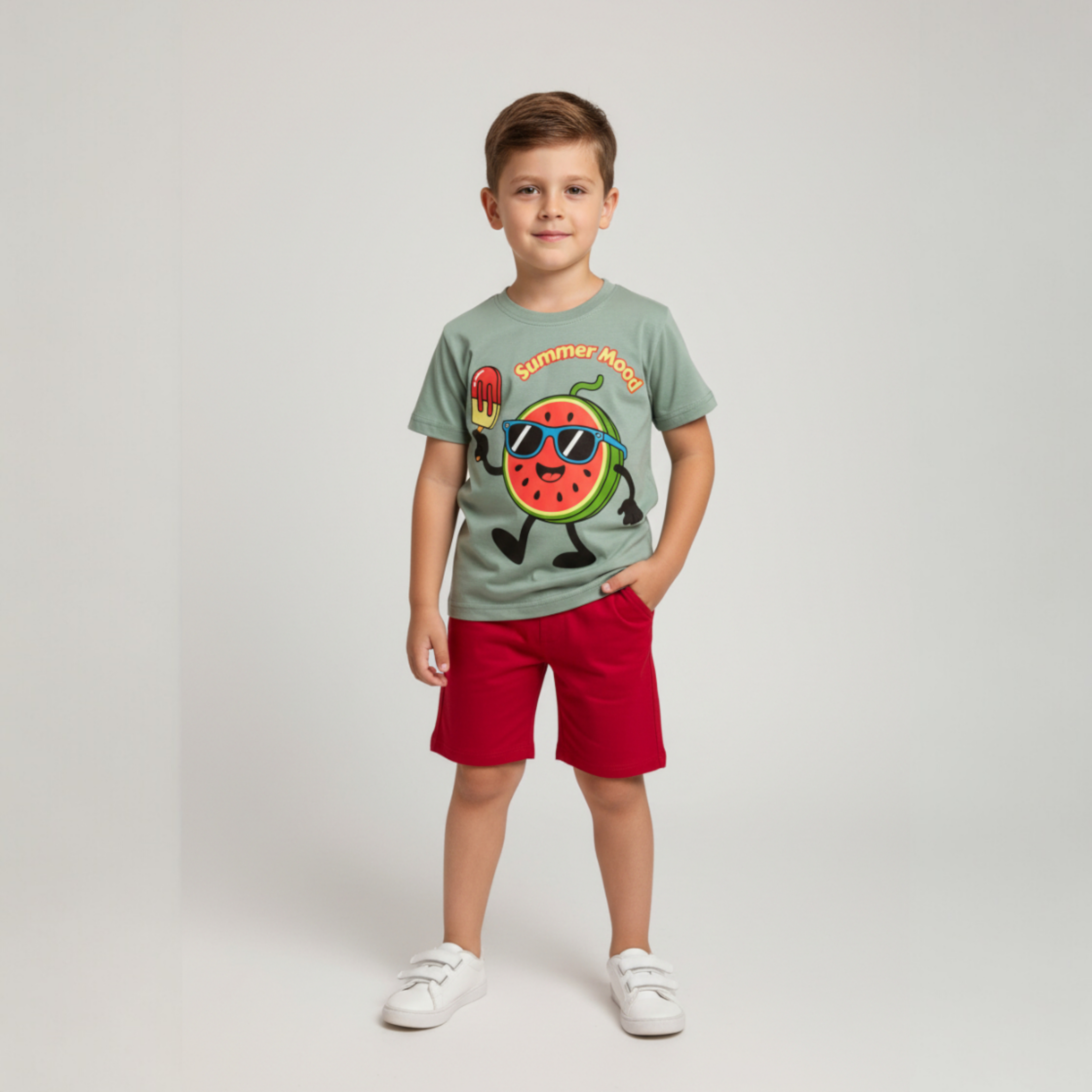 طقم زيتوني في احمر