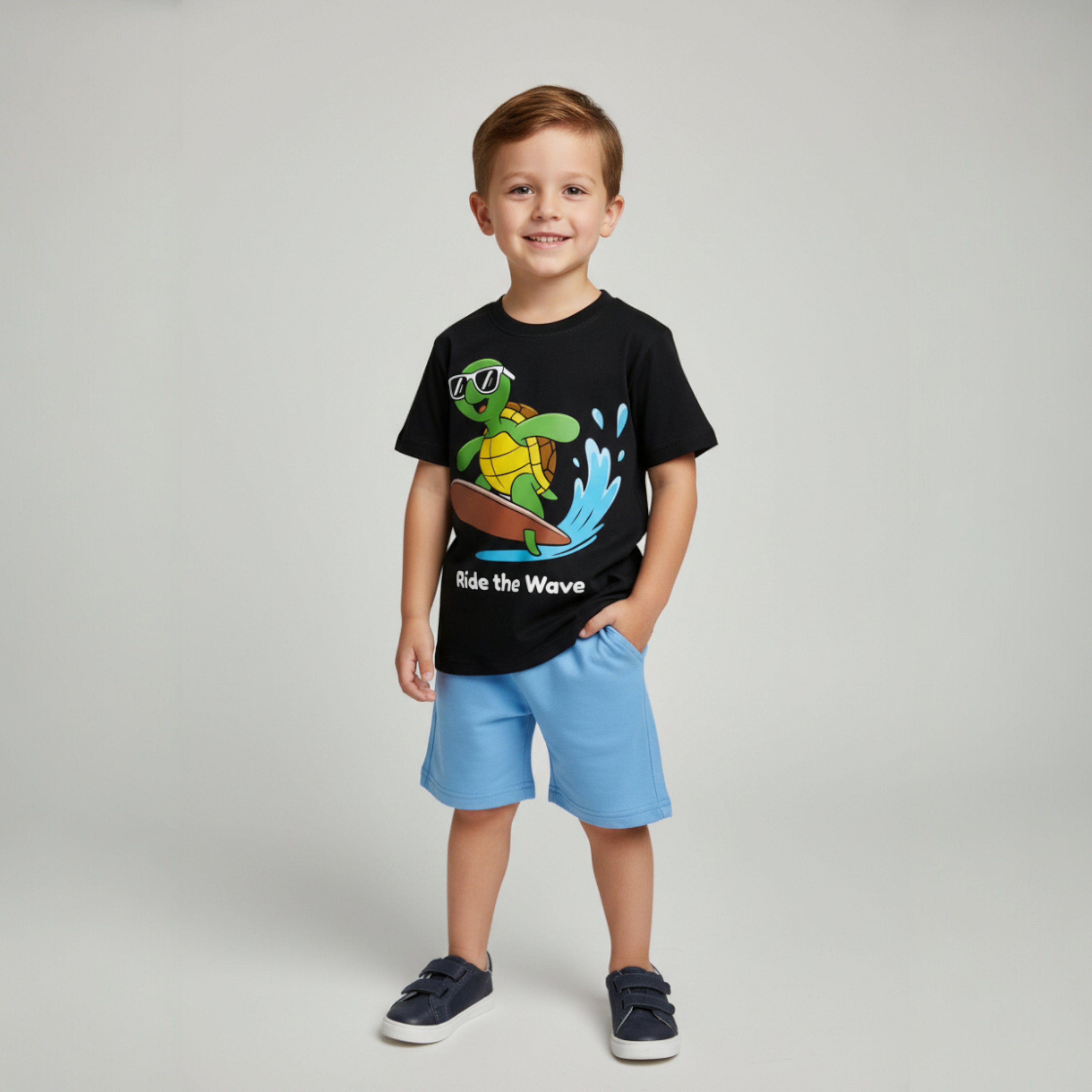 طقم أسود في سماوي