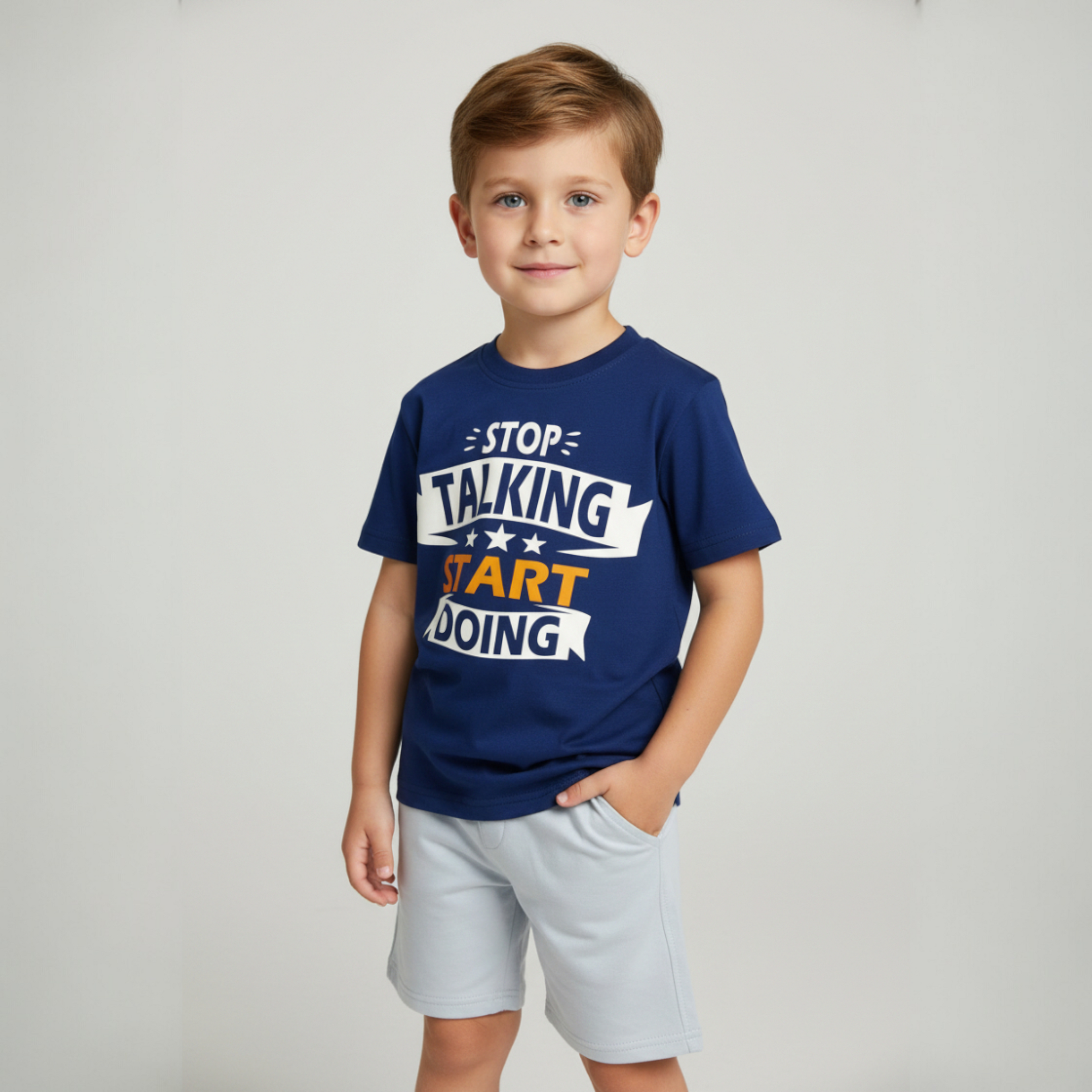 طقم كحلي في رمادي فاتح