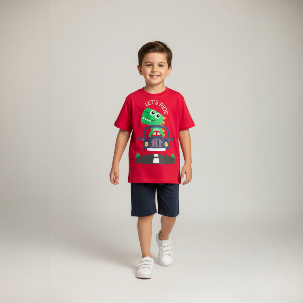 طقم احمر في رمادي غامق